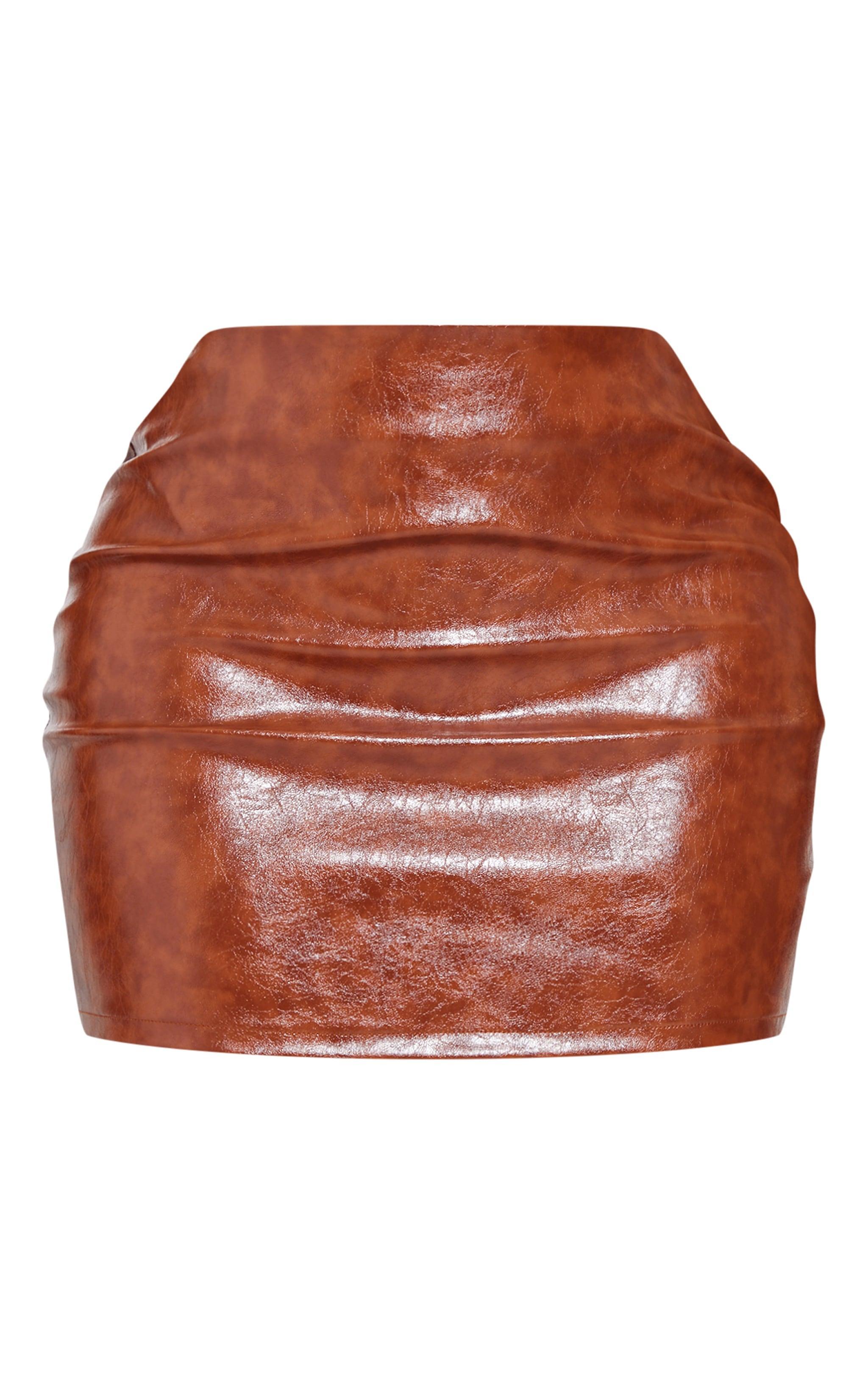 Shape Brown Washed Faux Leather Skirt Product Image