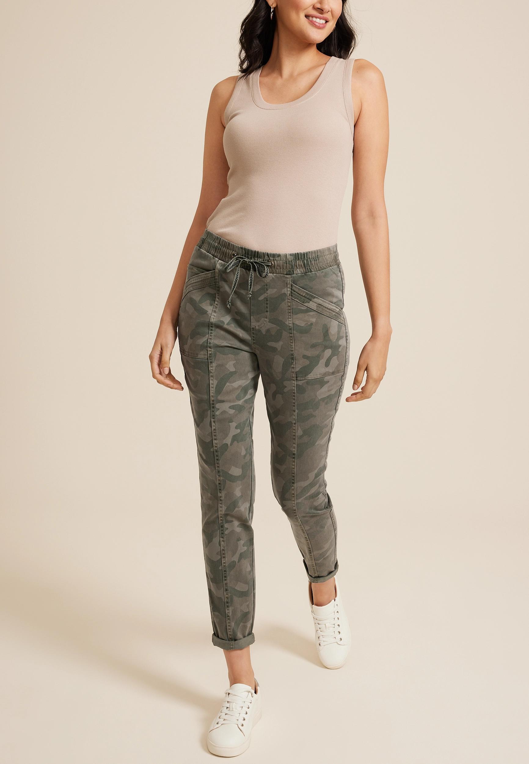 Maurices Womens Weekender High Rise Camo Tapered Pants Green Size XX Large Product Image