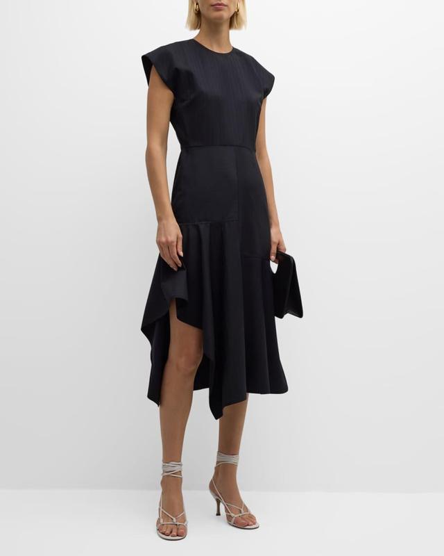 Pinstripe Cap-Sleeve Midi Dress Product Image