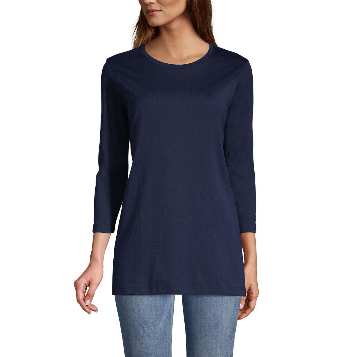 Petite Lands End 3/4-Sleeve Supima Cotton Crewneck Tunic, Womens Product Image