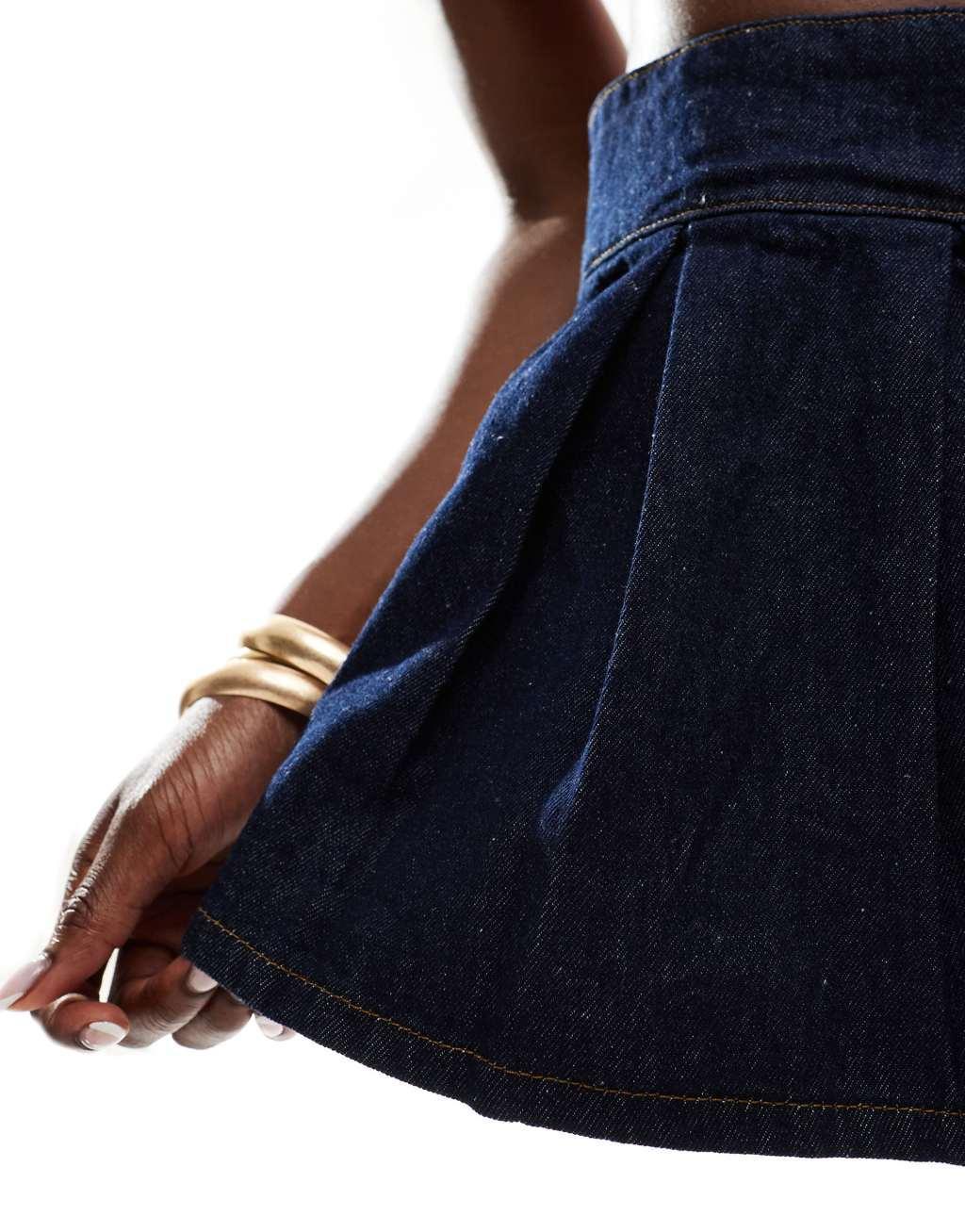 ASOS DESIGN denim micro mini pleat skirt in indigo Product Image