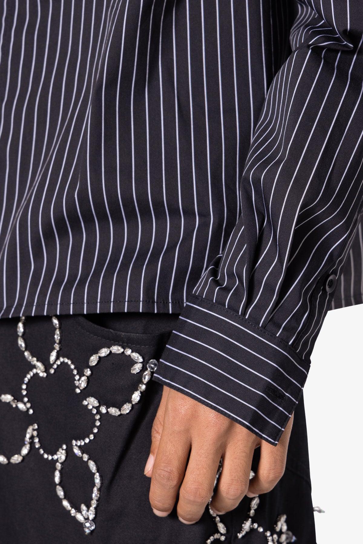 Contrast Sleeve Striped Shirt - Black Product Image