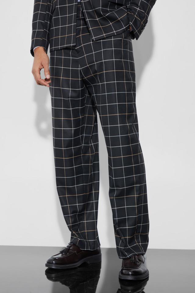 Relaxed Fit Windowpane Check Suit Pants | boohooMAN USA Product Image