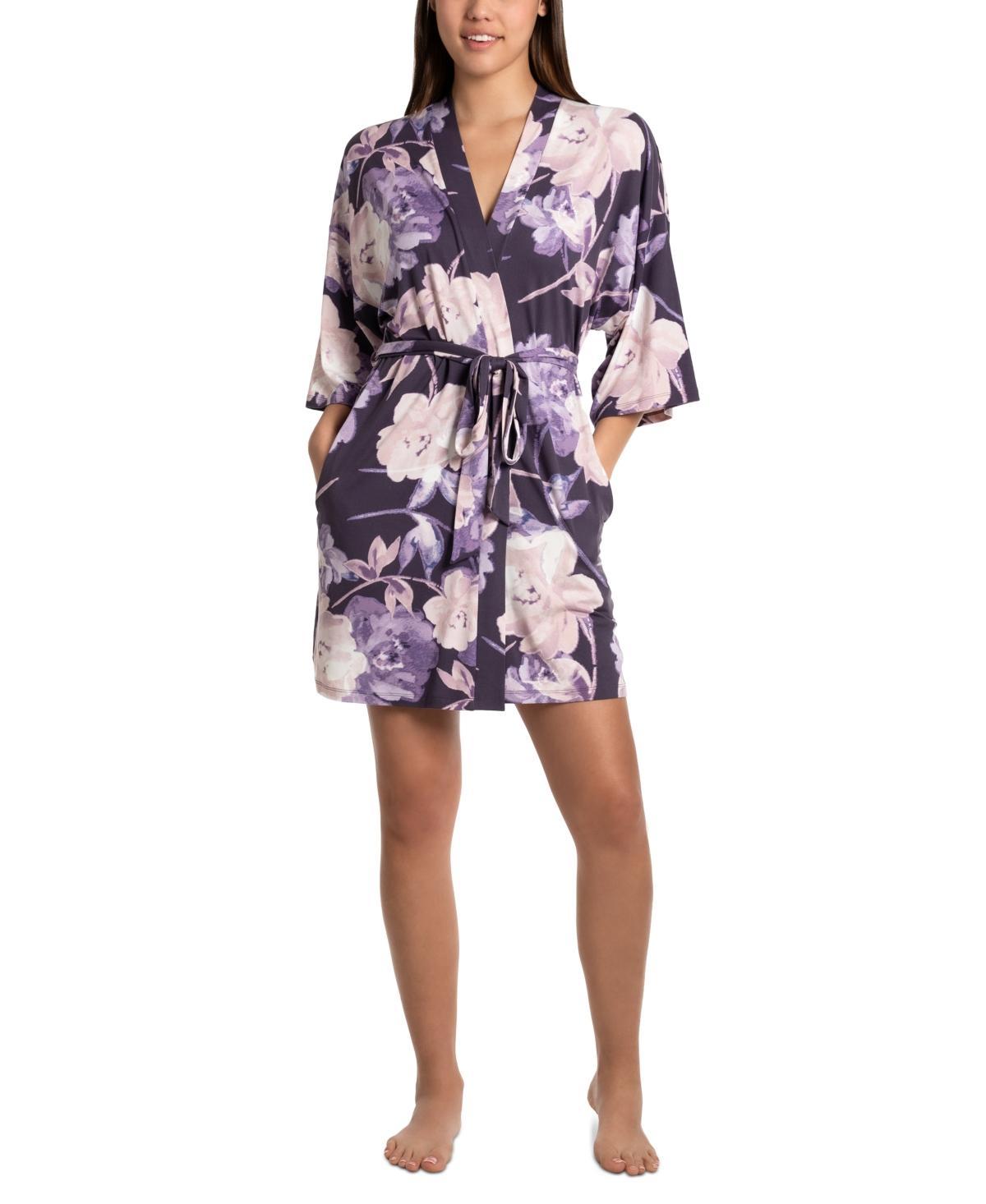 Linea Donatella Womens Violette Floral Knit Wrap Robe Product Image