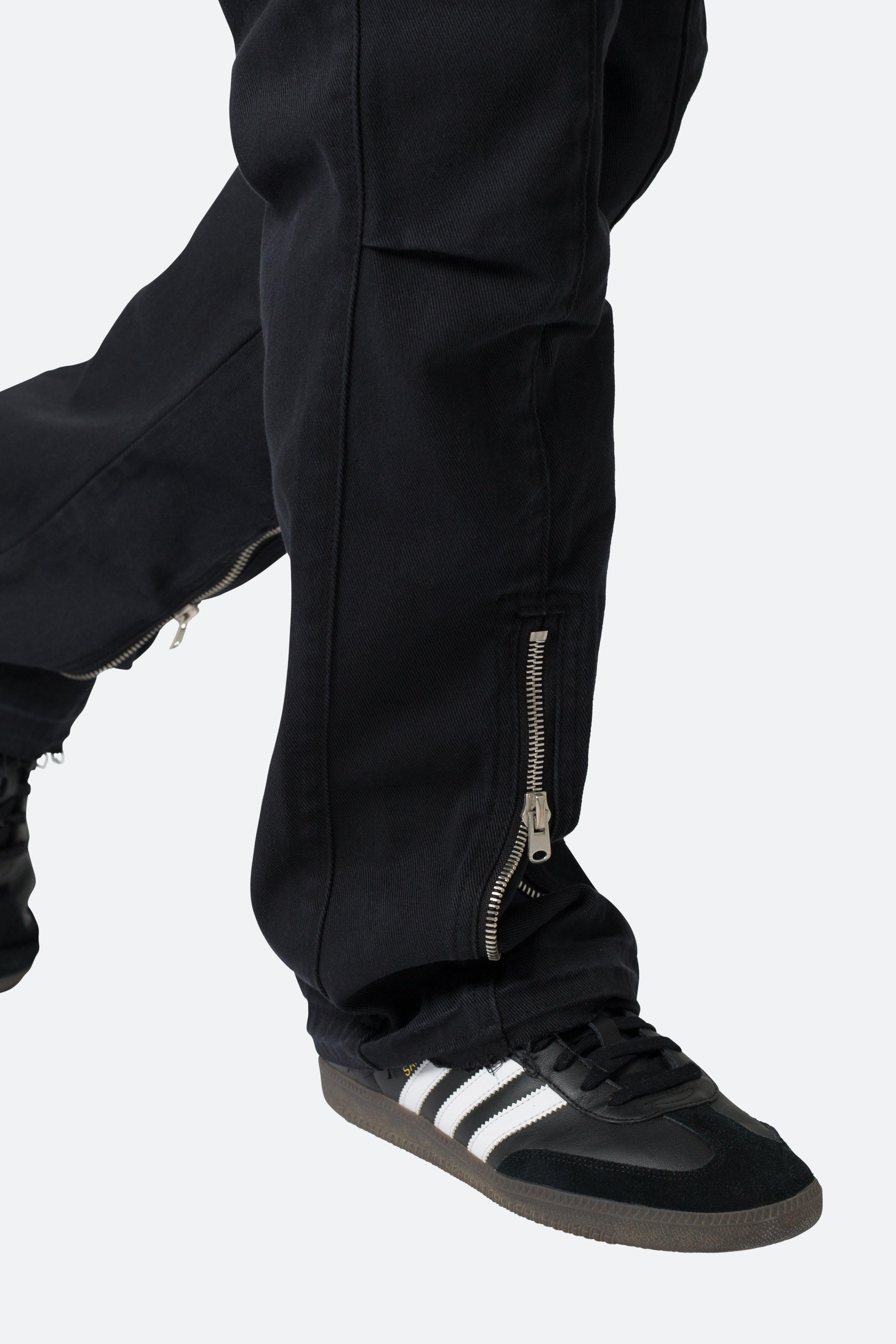 Front Zip Flare Cargo Pants - Black Product Image