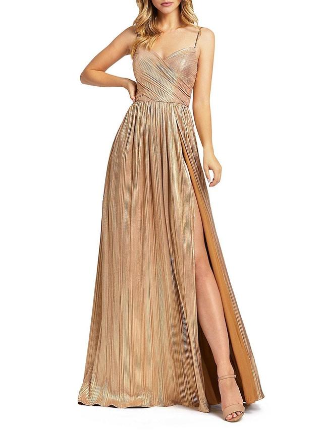 Womens Metallic Ruched A-Line Gown Product Image