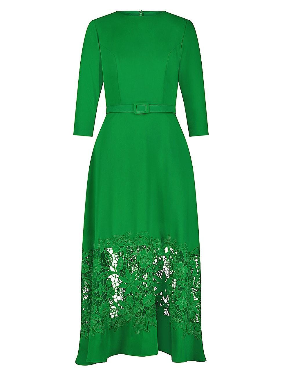 Womens Crepe Lace Belted Midi-Dress Product Image