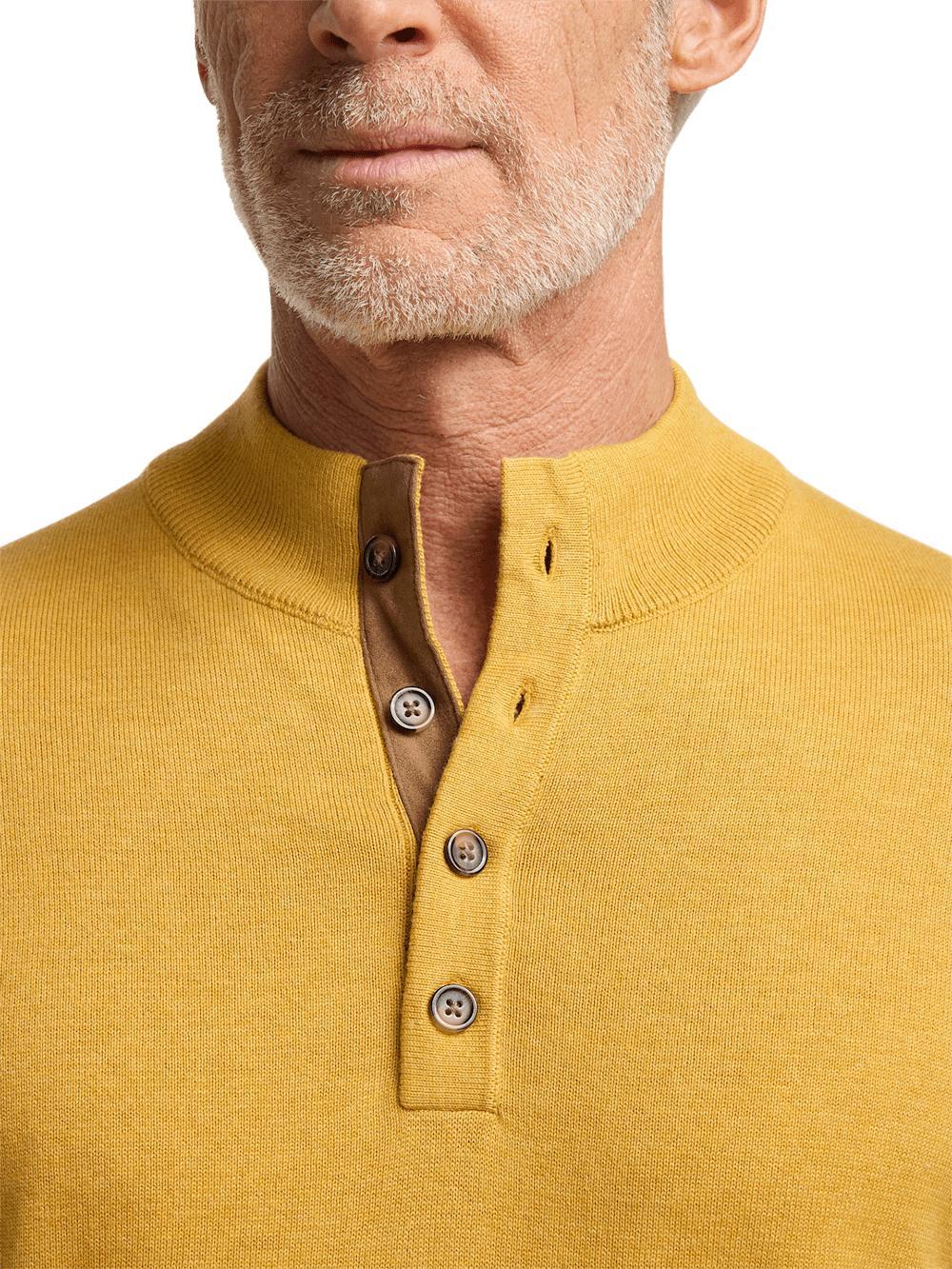 Supima Cotton Four Button Mock Neck Sweater - Mustard Product Image