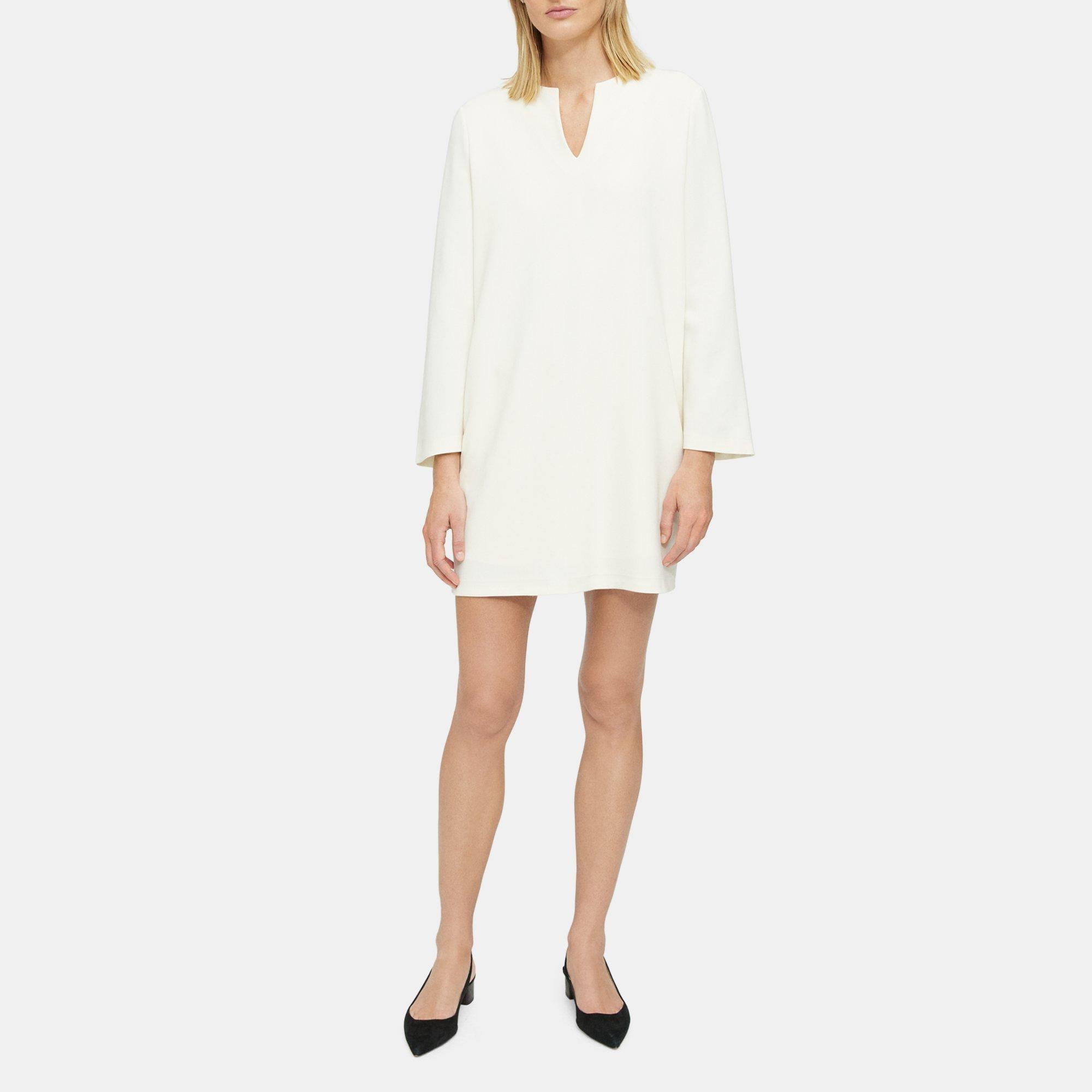 White Crepe Long-Sleeve Shift Dress | Theory Outlet Product Image