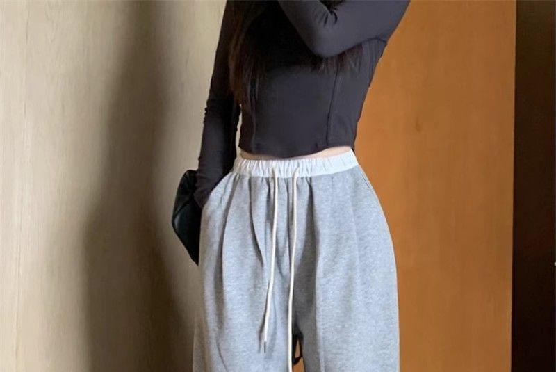 Drawstring Waist Plain Wide Leg Pants Product Image