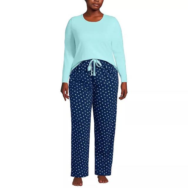 Plus Size Lands End Knit Pajama Top & Pajama Pants Sleep Set, Womens Blue Tiny Flowers Product Image