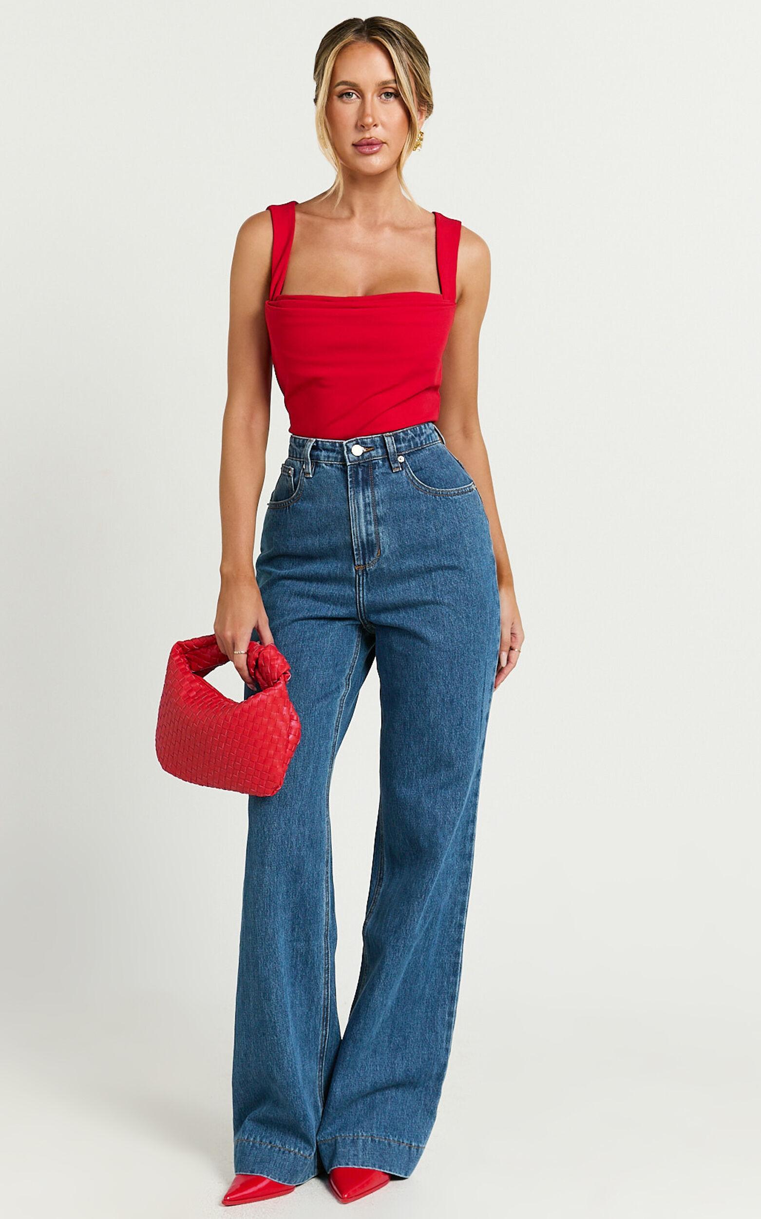 Donna Top - Cowl Neck Corset Top in Red Product Image