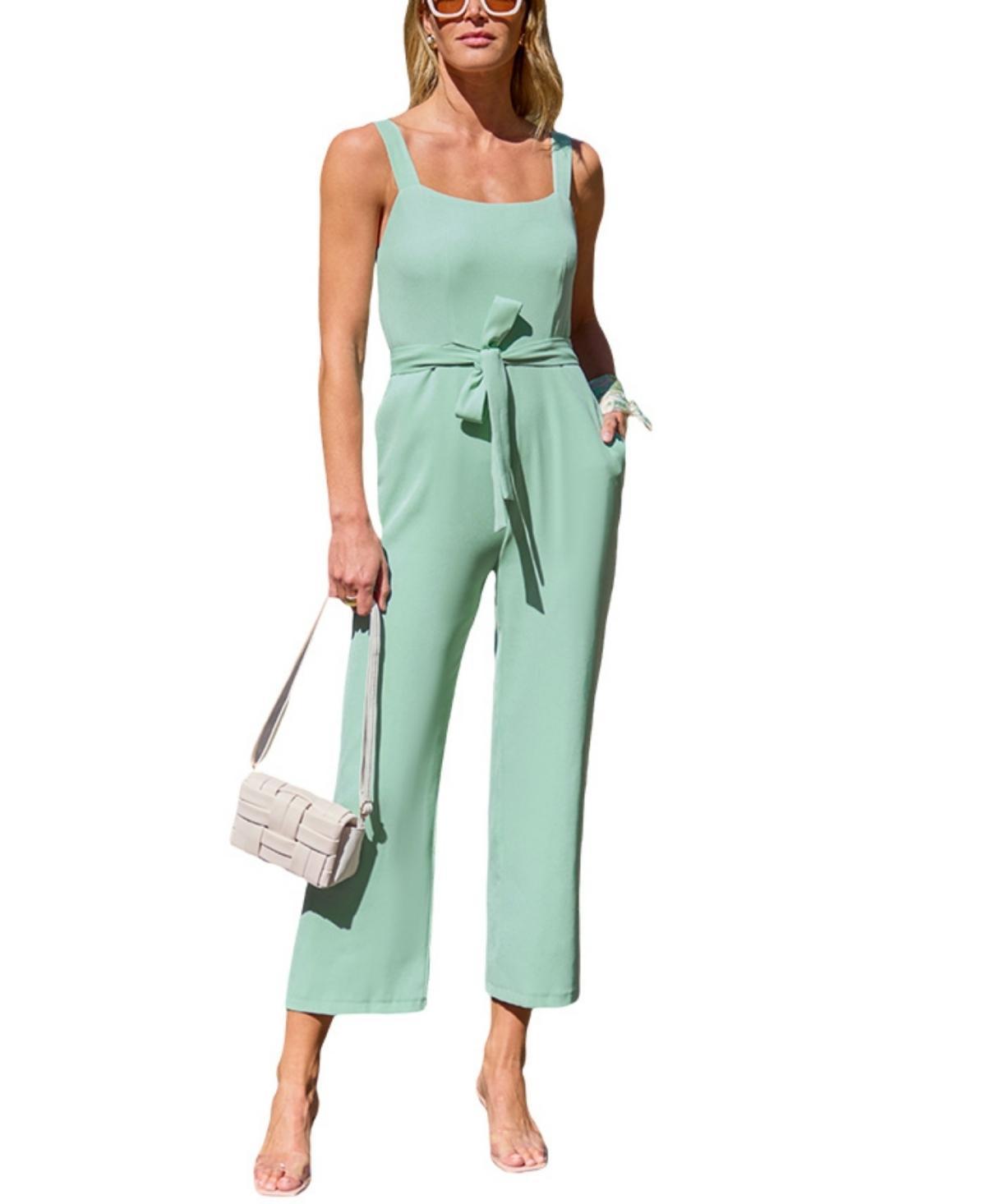 Cupshe Womens Mint Sleeveless Square Neck Straight Leg Jumpsuit - Light Product Image