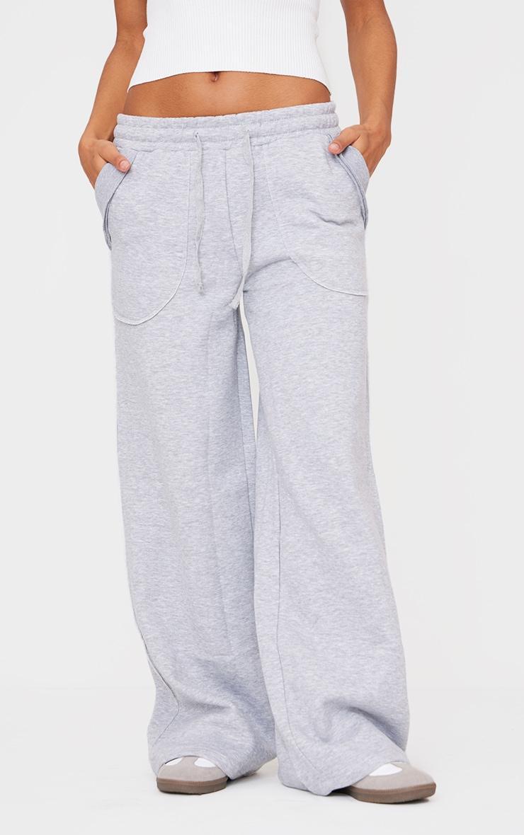 Grey Marl Exposed Seam Detail Wide Leg Sweatpants Product Image