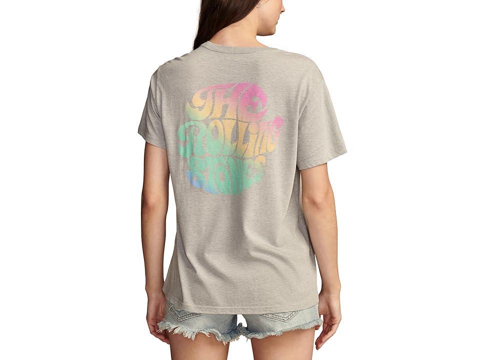 Lucky Brand Rolling Stones Rainbow Tongue Boyfriend Tee (Light Heather ) Women's Clothing Product Image