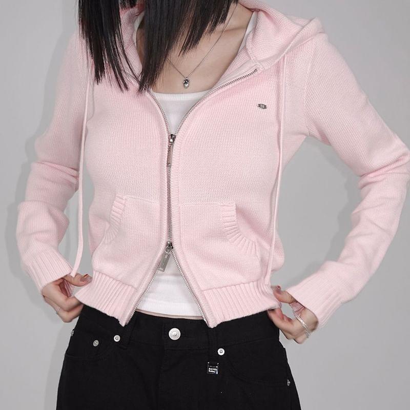 Plain Hooded Cropped Zip Cardigan Product Image