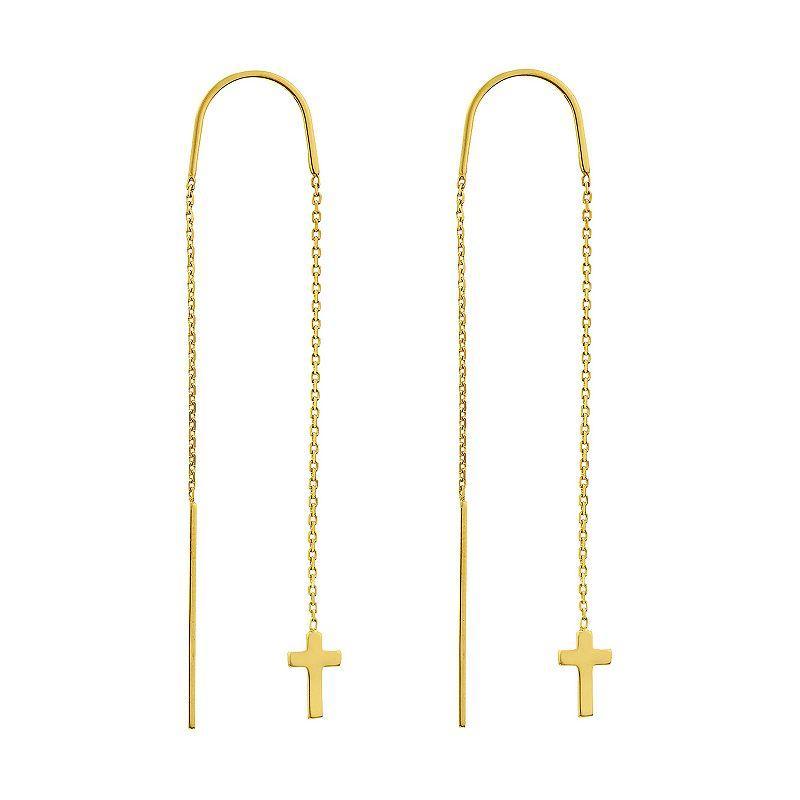 14k Gold Cross Threader Earrings, Womens, Yellow Product Image