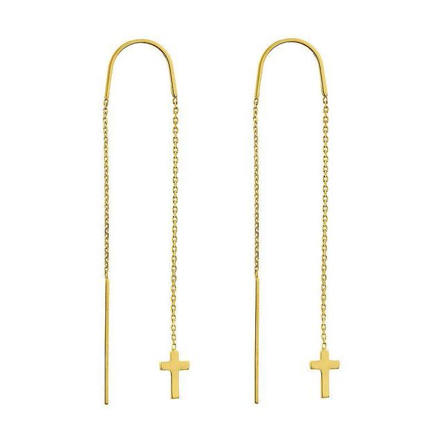 14k Gold Cross Threader Earrings, Womens, Yellow Product Image