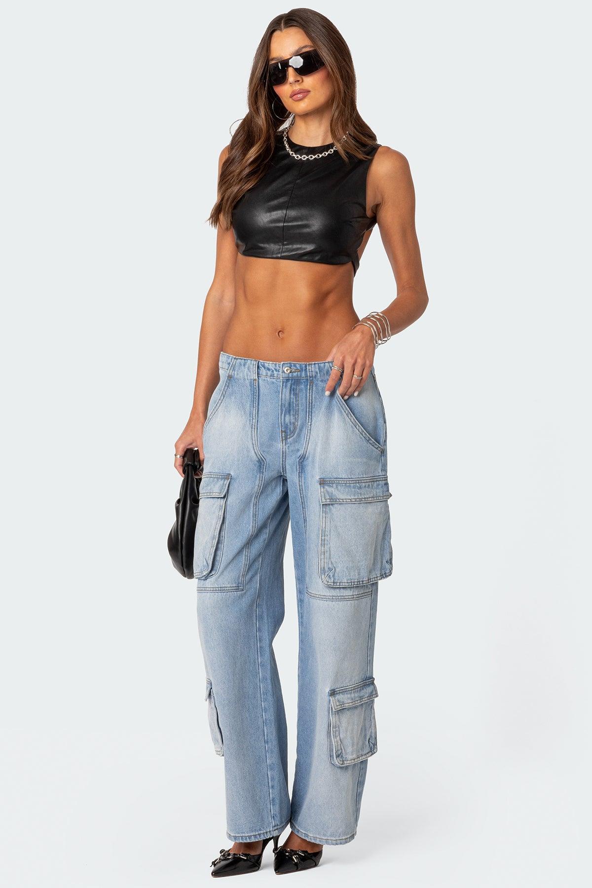 Porsha Open Back Faux Leather Crop Top Product Image