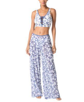 Michael Michael Kors Womens Printed Lace Up Bikini Top Printed Cover Up Pants Product Image