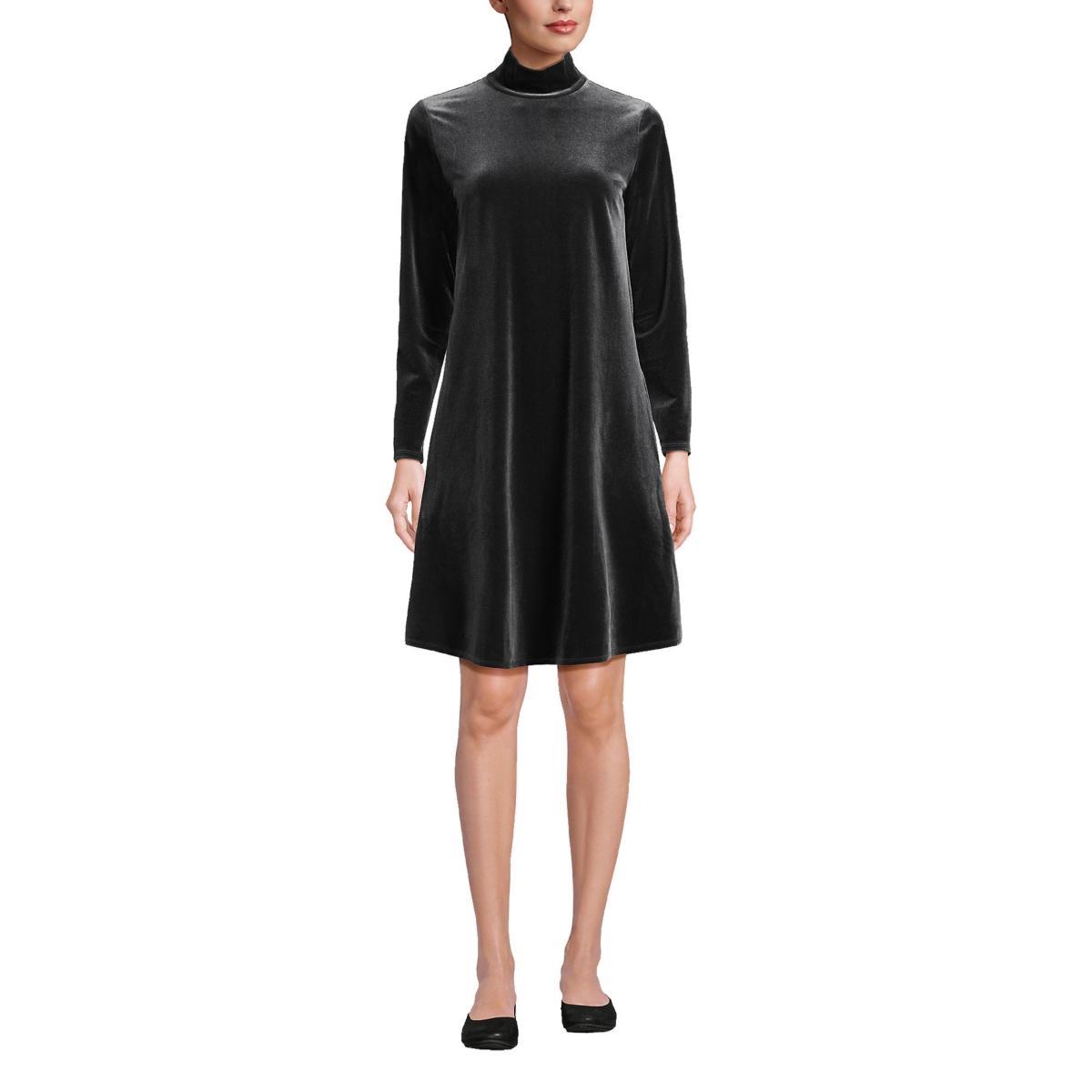 Womens Lands End Long Sleeve Velvet Turtleneck Dress Product Image