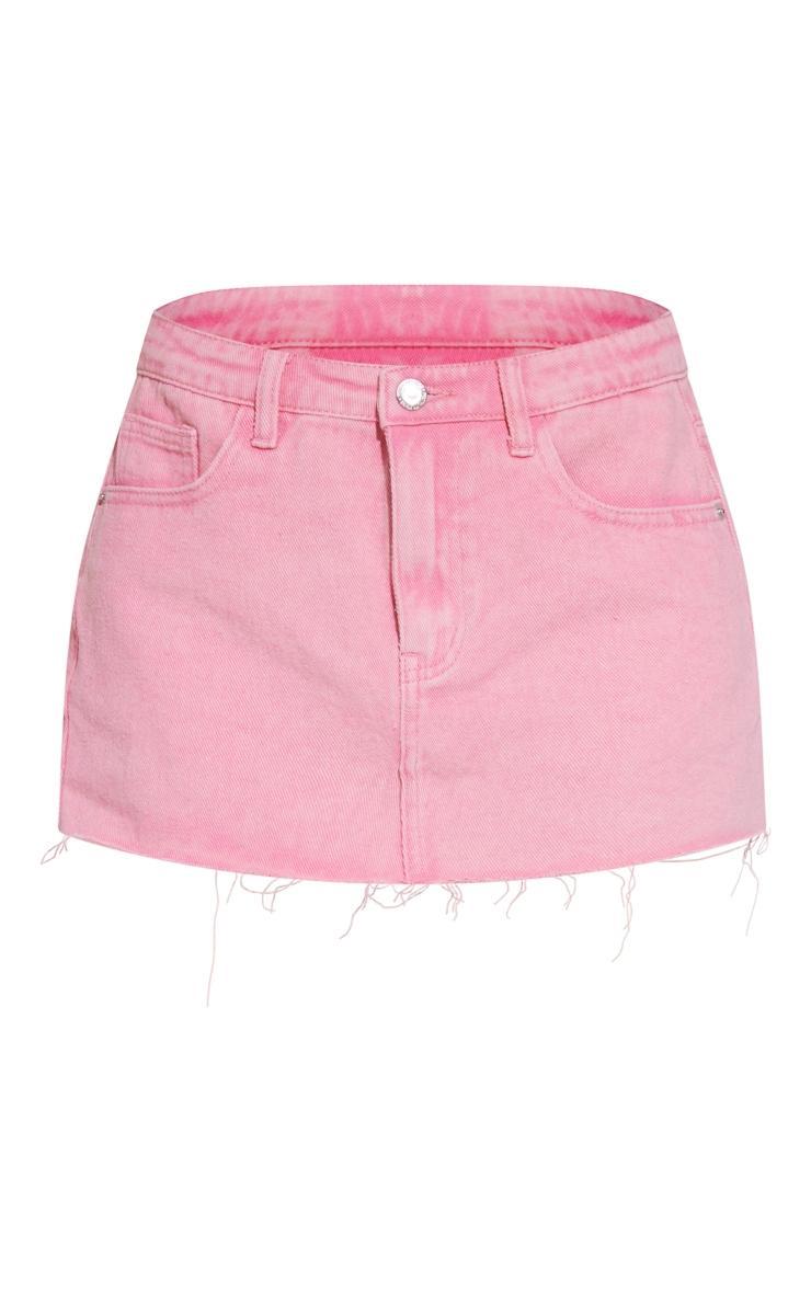 Petite Washed Pink Frayed Denim Mini Skirt Product Image