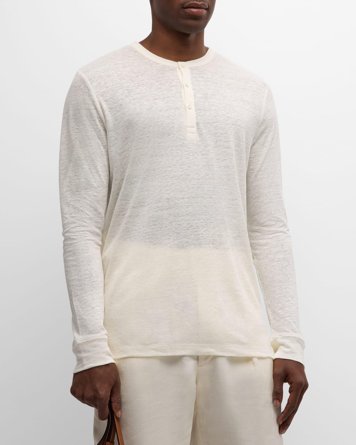 Mens Linen Jersey Long-Sleeve Henley T-Shirt Product Image