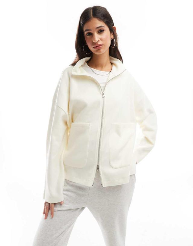 ASOS DESIGN super soft boxy funnel neck zip through cardigan in white Product Image