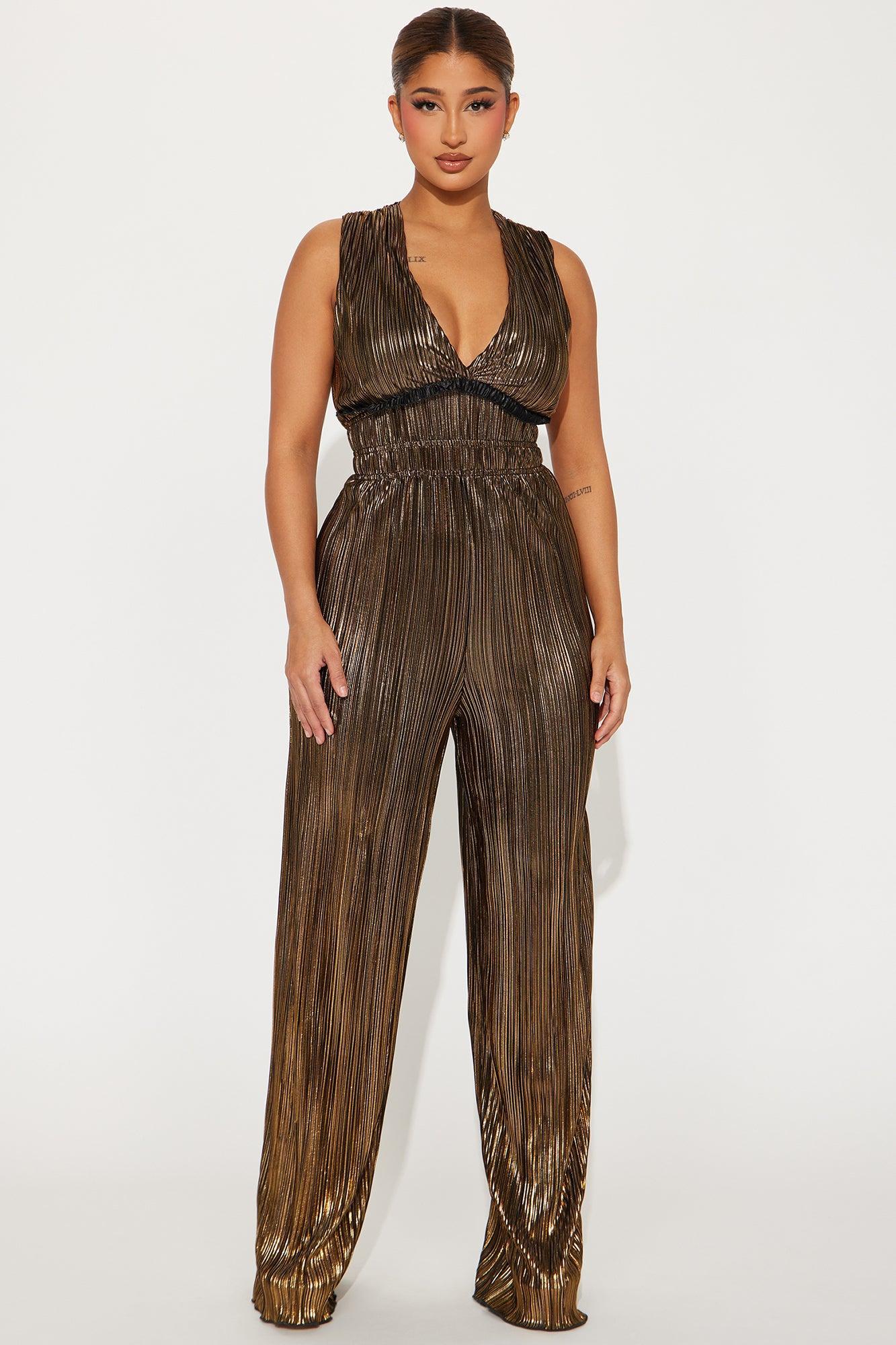 Cassidee Plisse Jumpsuit  - Black/Gold Product Image