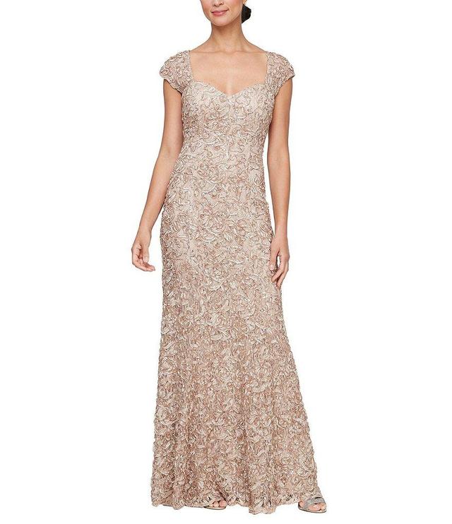 Alex Evenings Petite Size Cap Sleeve Sweetheart Neck Lace Gown Product Image