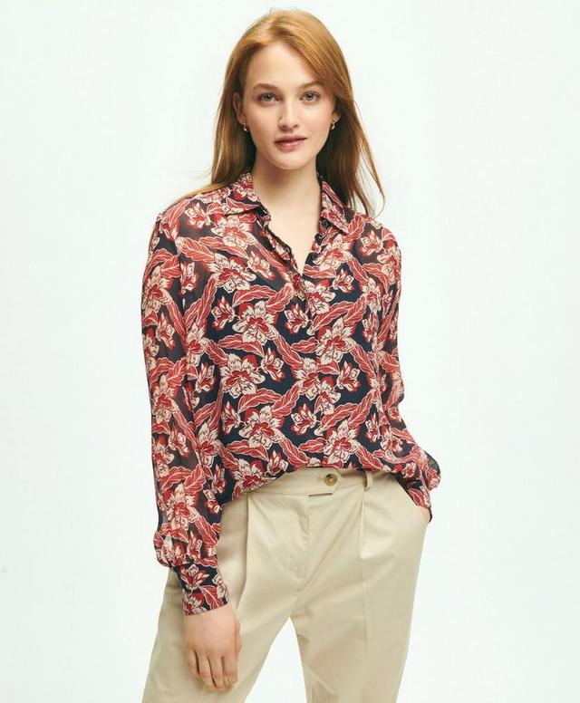 Crinkle Chiffon Tropical Floral Print Blouse Product Image