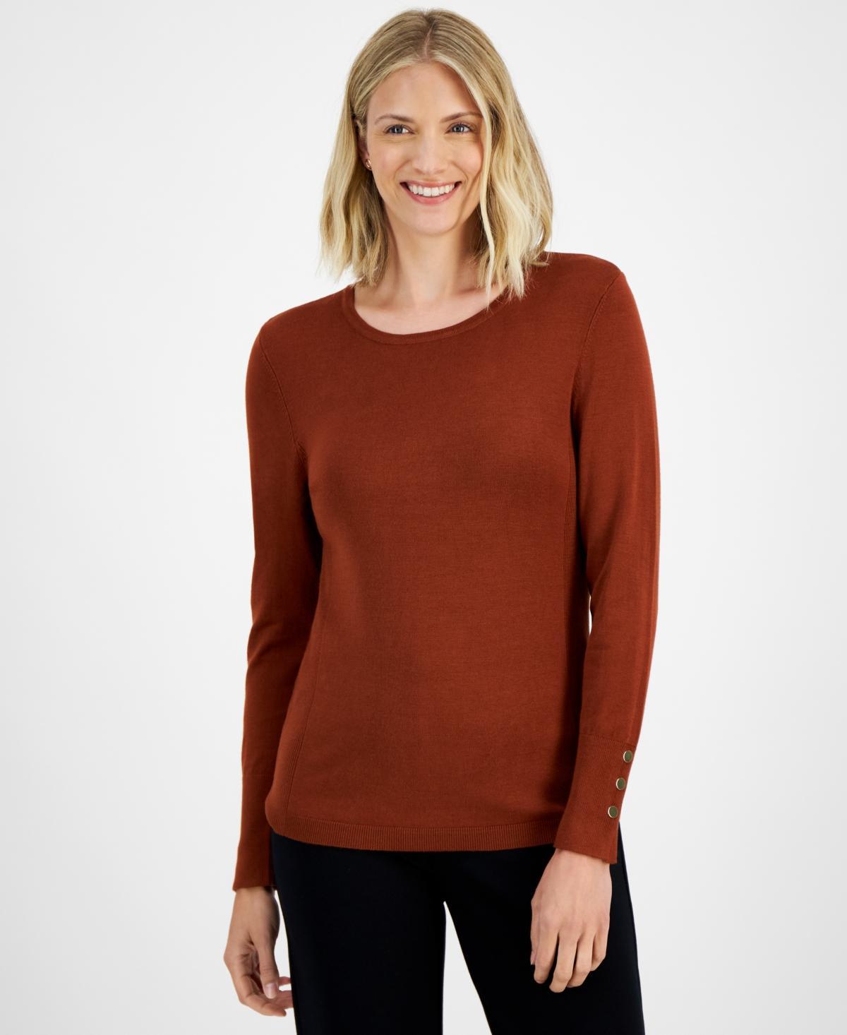 Jm Collection Womens Button-Sleeve Crewneck Sweater, Created for Macys Product Image