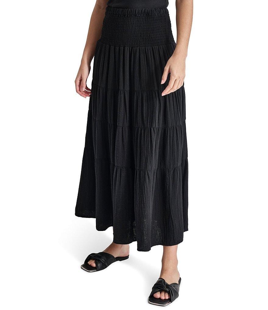 DKNY Jeans Cotton Smocked Waist Tiered A-Line Maxi Skirt Product Image