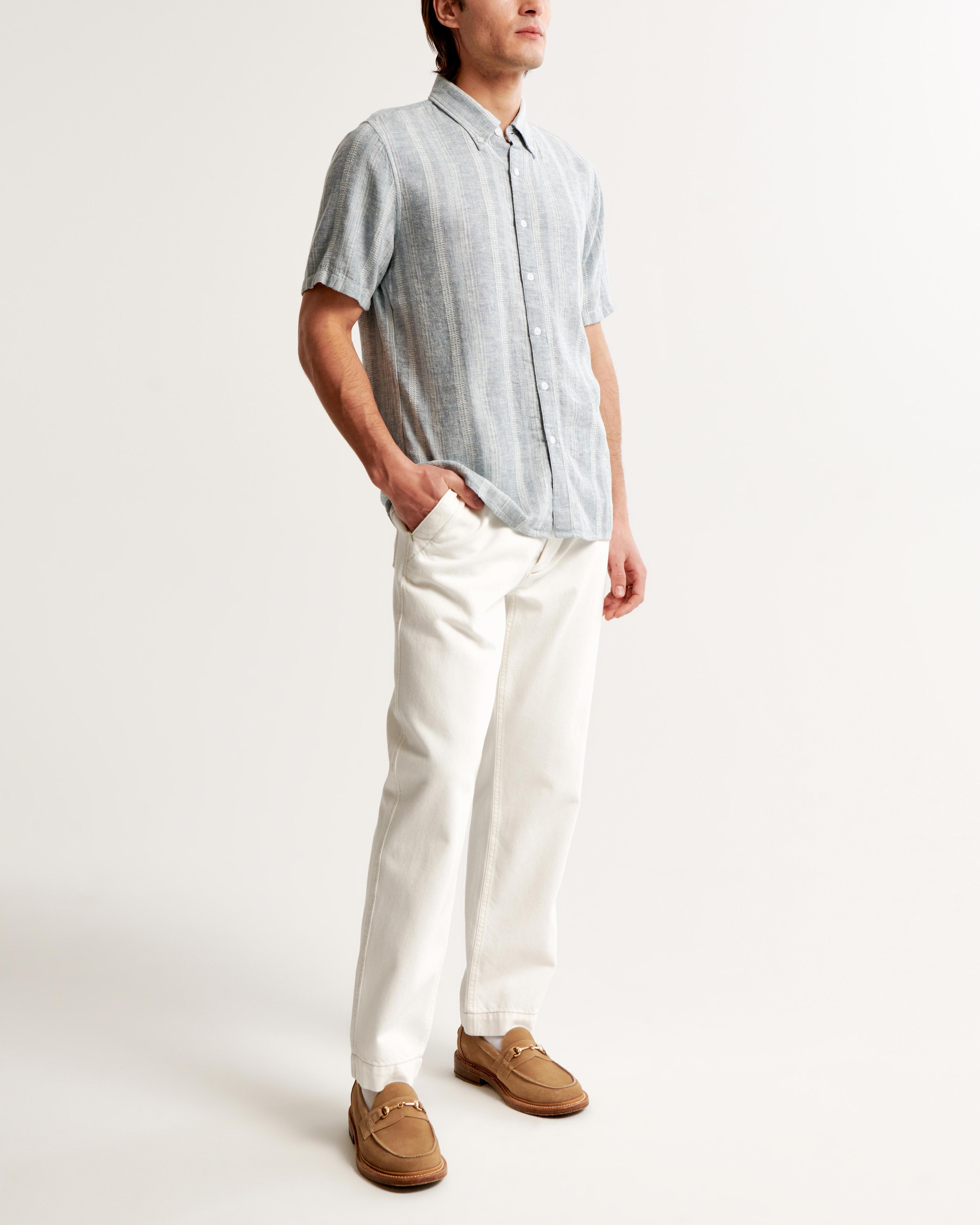 Short-Sleeve Summer Linen-Blend Button-Up Shirt Product Image