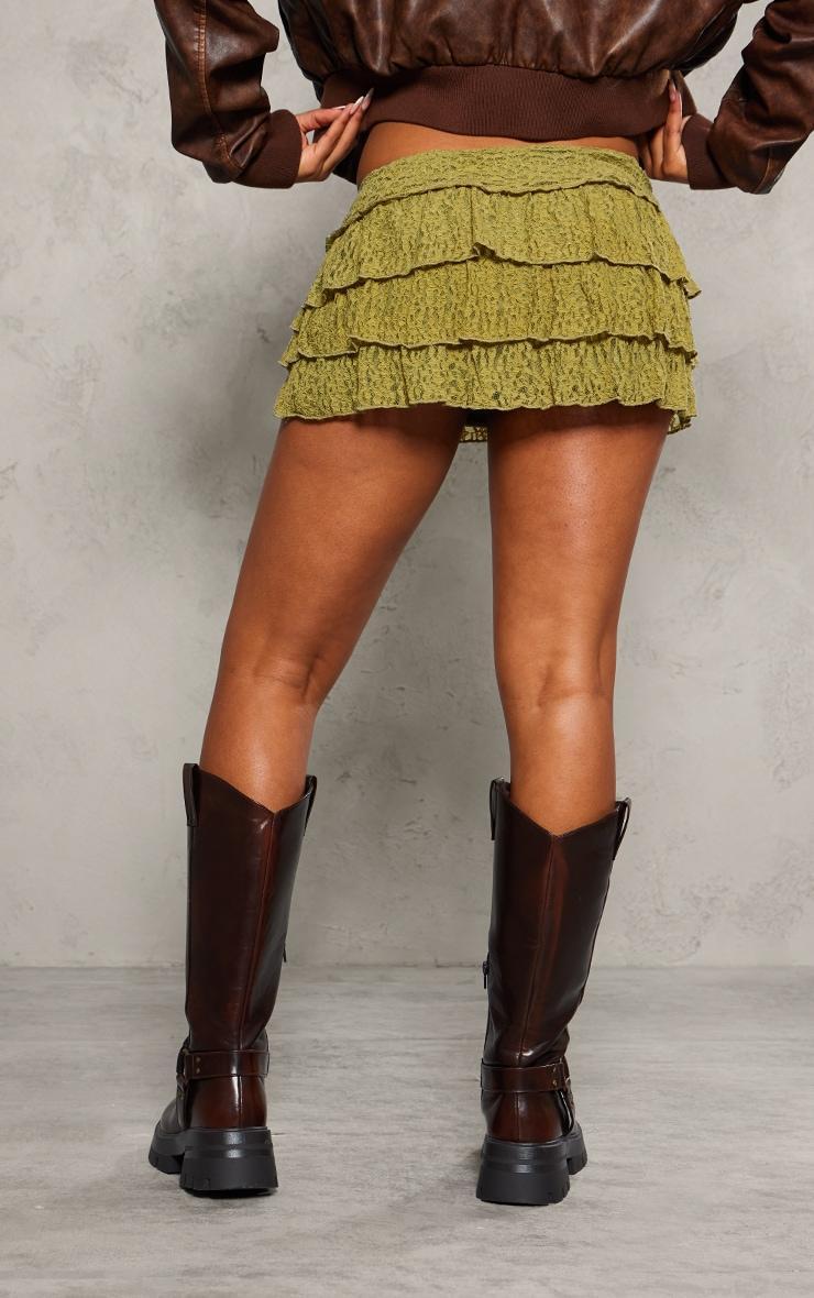 Olive Textured Ring Tiered Mini Skirt Product Image