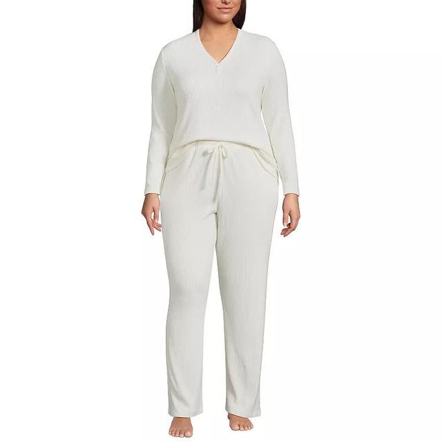 Plus Size Lands End Long Sleeve V-Neck Pajama Top & Pajama Pants Set, Womens Product Image