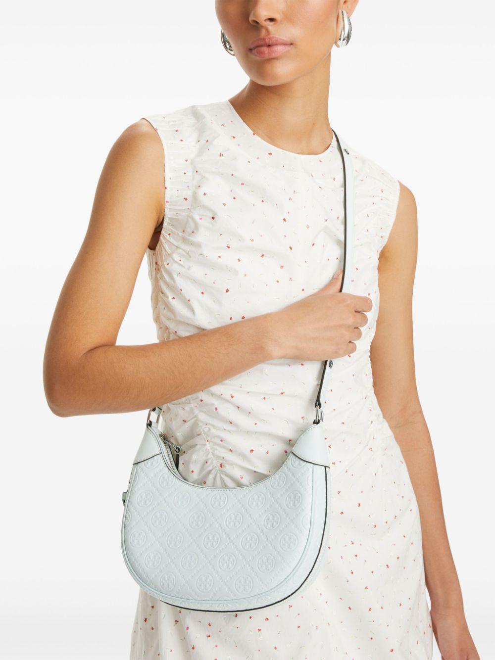 TORY BURCH T Monogram Leather Crescent Bag In Ice Blue Product Image