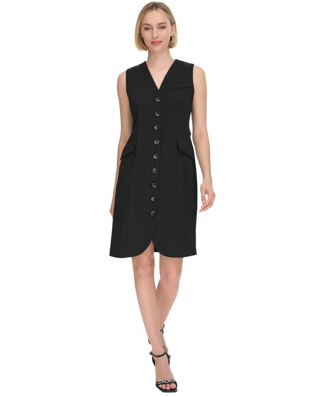 Calvin Klein Womens V-Neck Button-Front Sleeveless Shirtdress Product Image