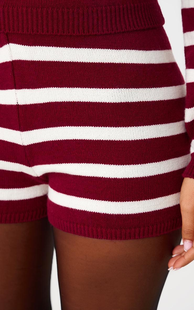 Petite Burgundy Knitted Stripe Hot Pants Product Image