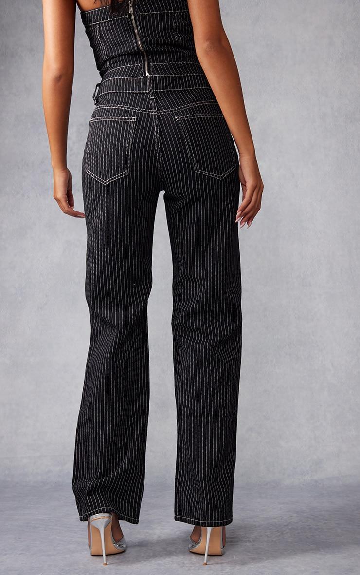 Tall Black Denim Pinstripe Mid Rise Straight Leg Jeans Product Image