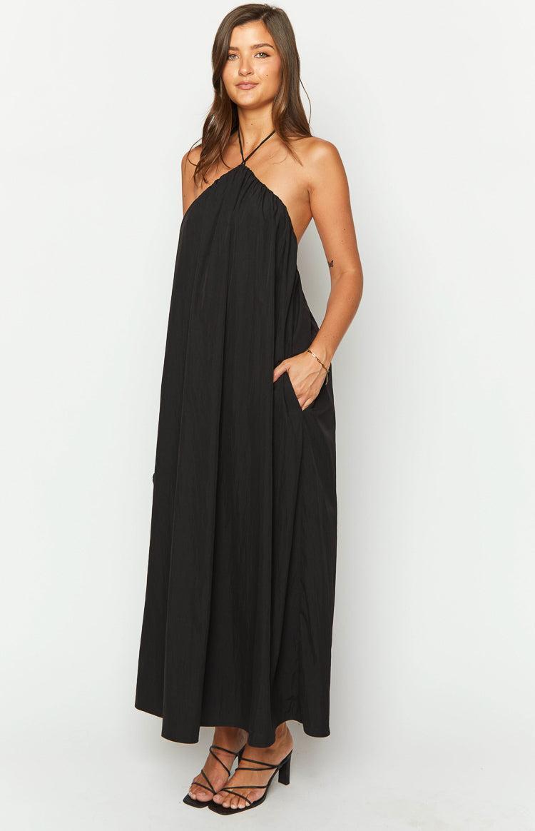 Ziggy Black Halter Neck Maxi Dress Product Image