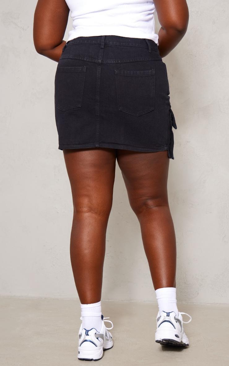 Plus Washed Black Oversized Pocket Detail Mini Skirt Product Image