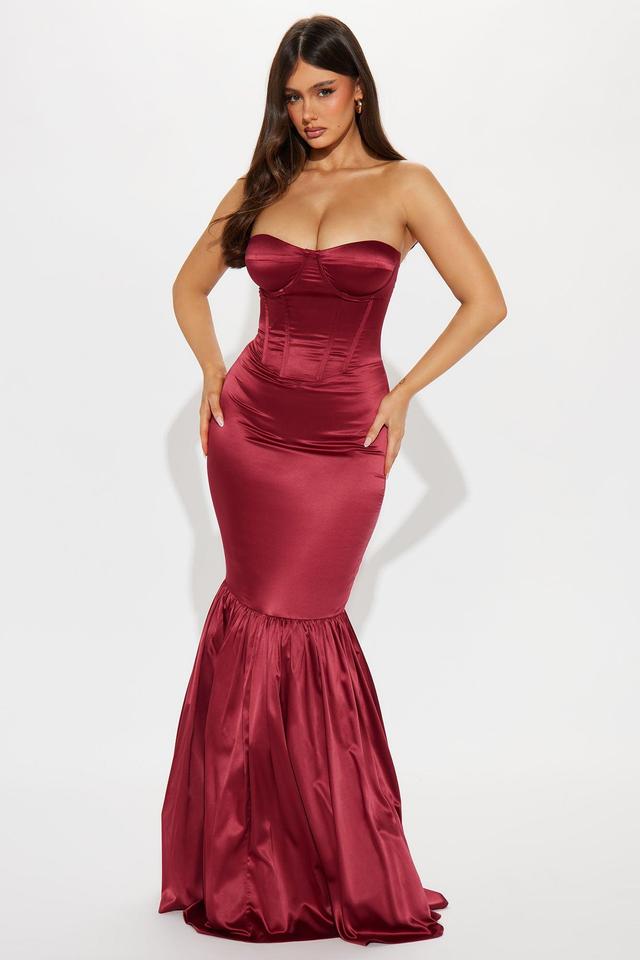 Robyn Satin Mermaid Maxi Dress - Wine Product Image