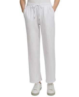 Petite Crepe Gauze Straight-Leg Pants   Product Image