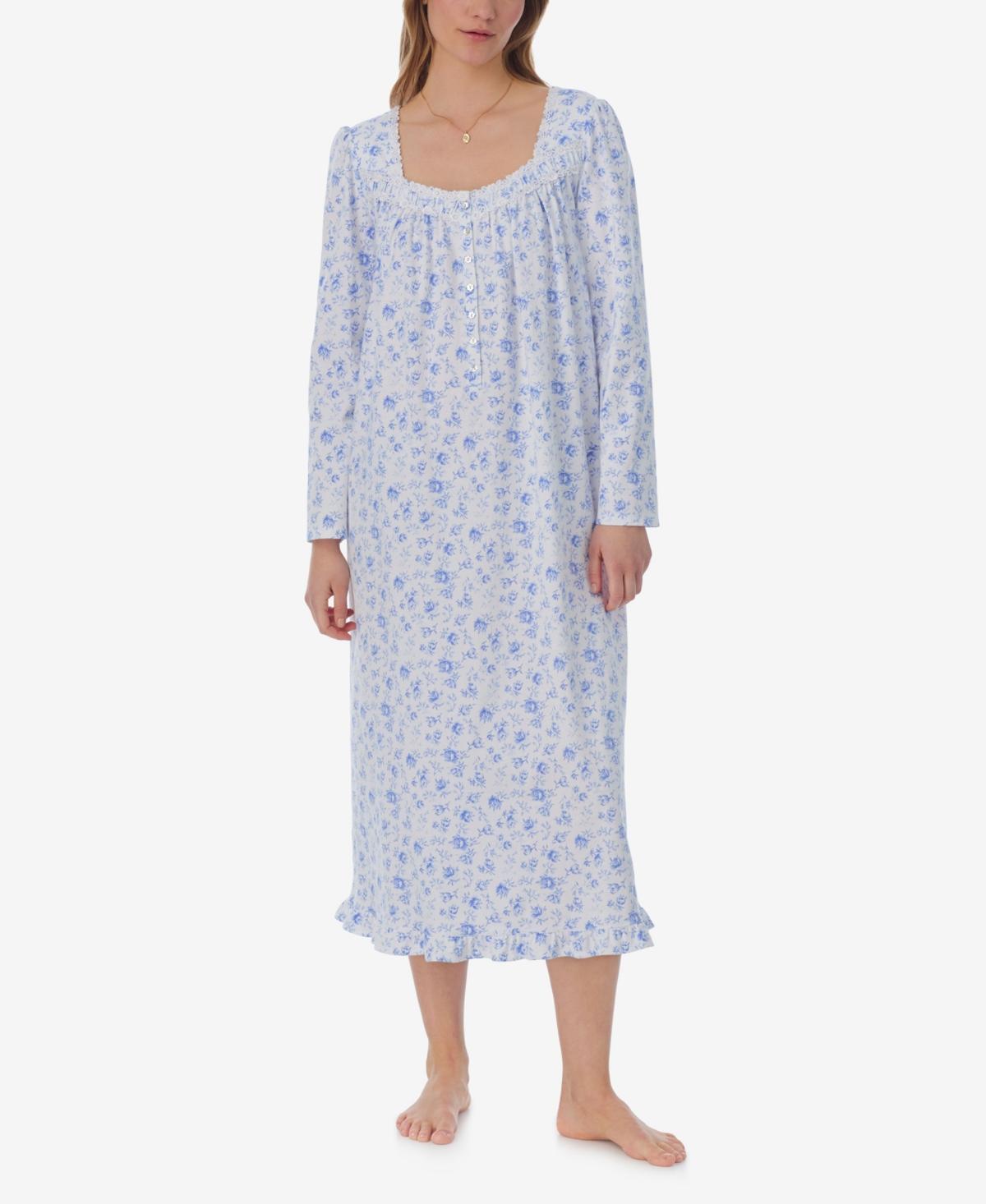 Eileen West Womens Cotton Floral Lace-Trim Nightgown Product Image