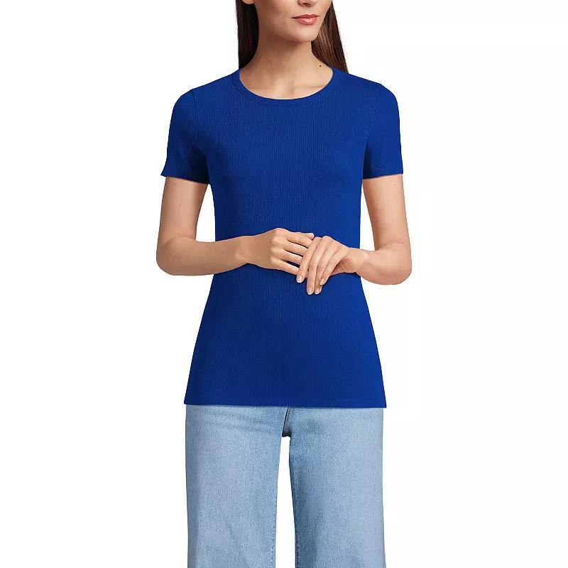 Womens Lands End Womens Micro Rib Tee True Blue Blue Product Image