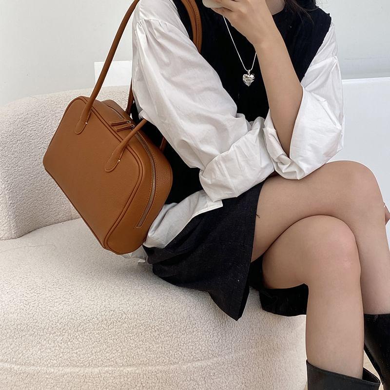 Plain Faux Leather Bowler Bag Product Image