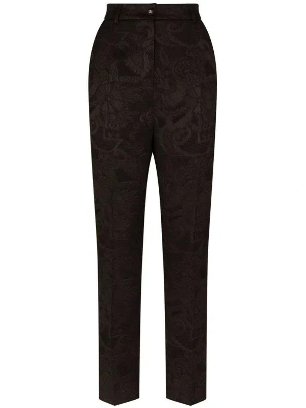 DOLCE & GABBANA Jacquard High-waist Trousers In Black Product Image