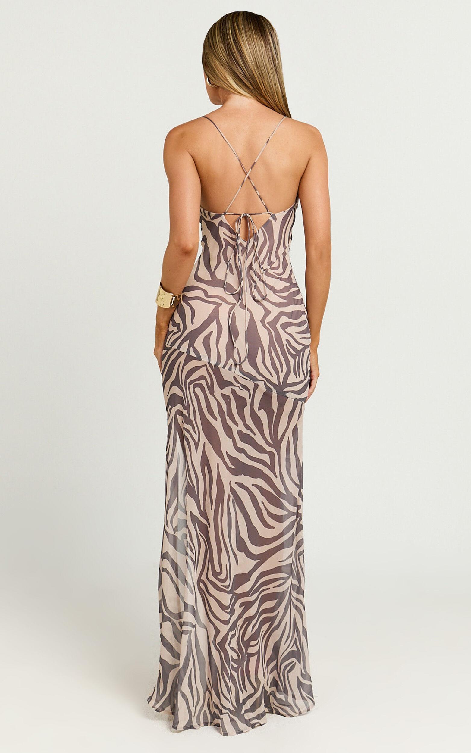 Talia Maxi Dress - Cowl Neck Low Back Dress in Abstract Zebra Print Product Image