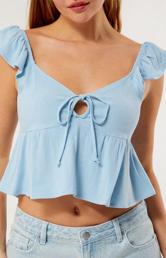 Women's Keyhole Linen Babydoll Top Product Image